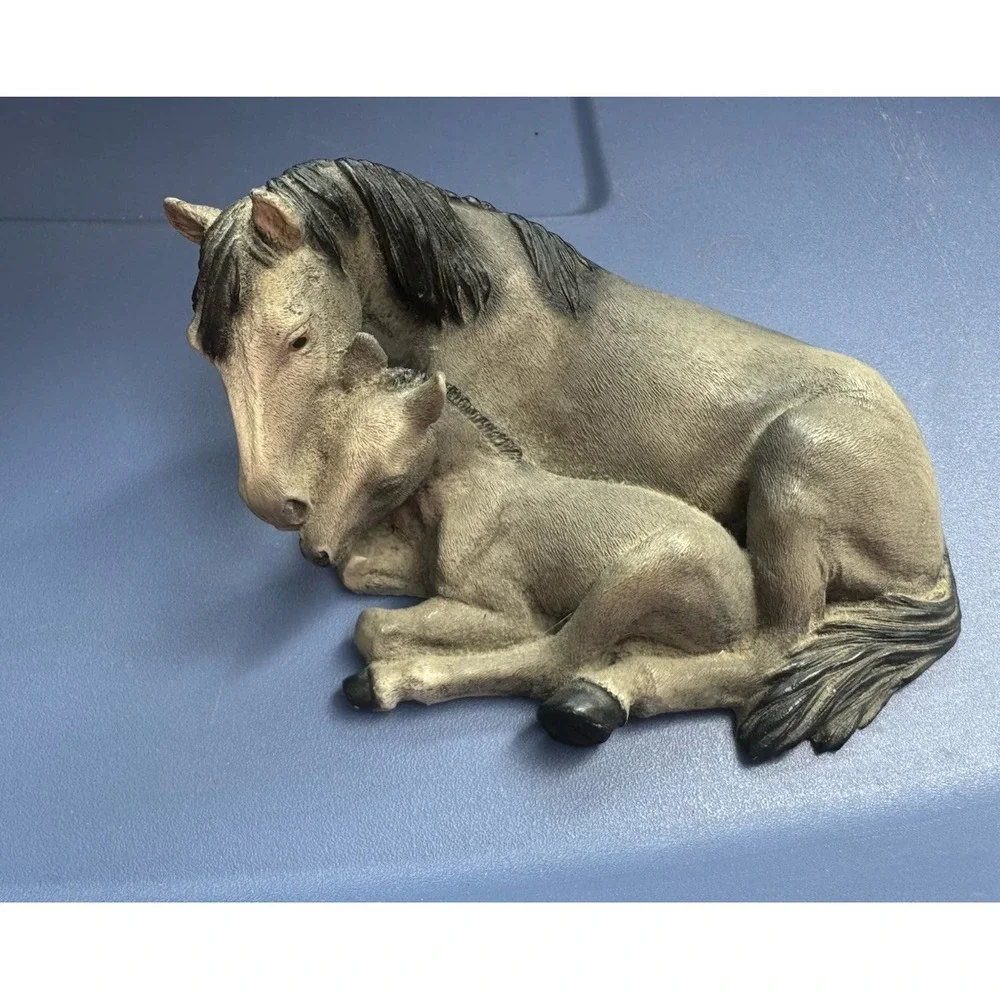 Vtg 1988 Castagna Italy Gray Horse Mare Foal Resin Figurine Equestrian Decor